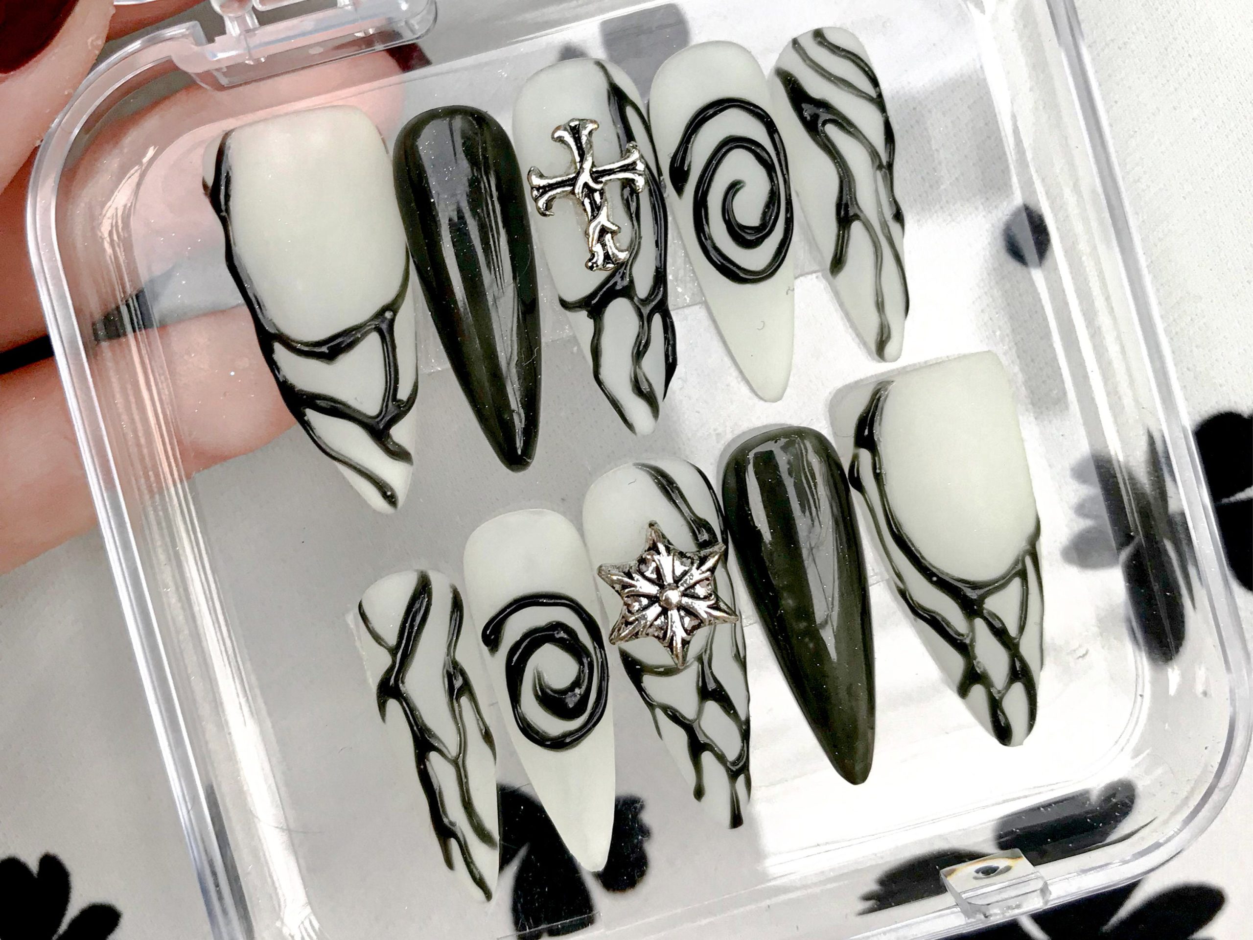 Sliver Cross Charm Press On Nails